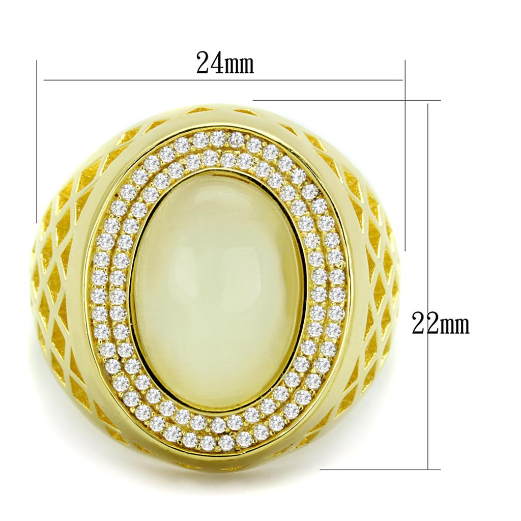 TS244 - Gold 925 Sterling Silver Ring with Synthetic Cat Eye in White LuxuryLifeWay Online Store