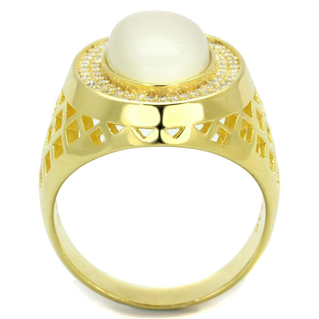 TS244 - Gold 925 Sterling Silver Ring with Synthetic Cat Eye in White LuxuryLifeWay Online Store