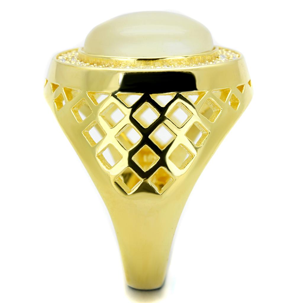 TS244 - Gold 925 Sterling Silver Ring with Synthetic Cat Eye in White LuxuryLifeWay Online Store