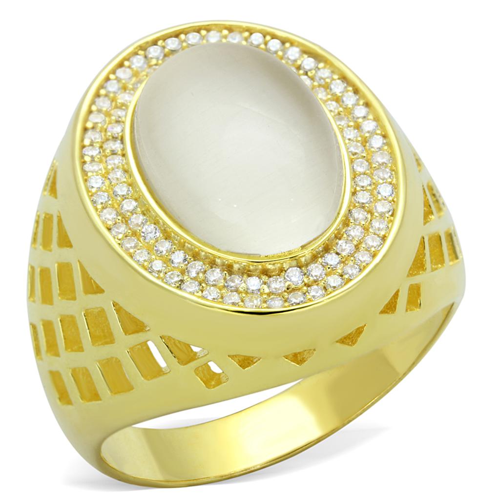 TS244 - Gold 925 Sterling Silver Ring with Synthetic Cat Eye in White LuxuryLifeWay Online Store
