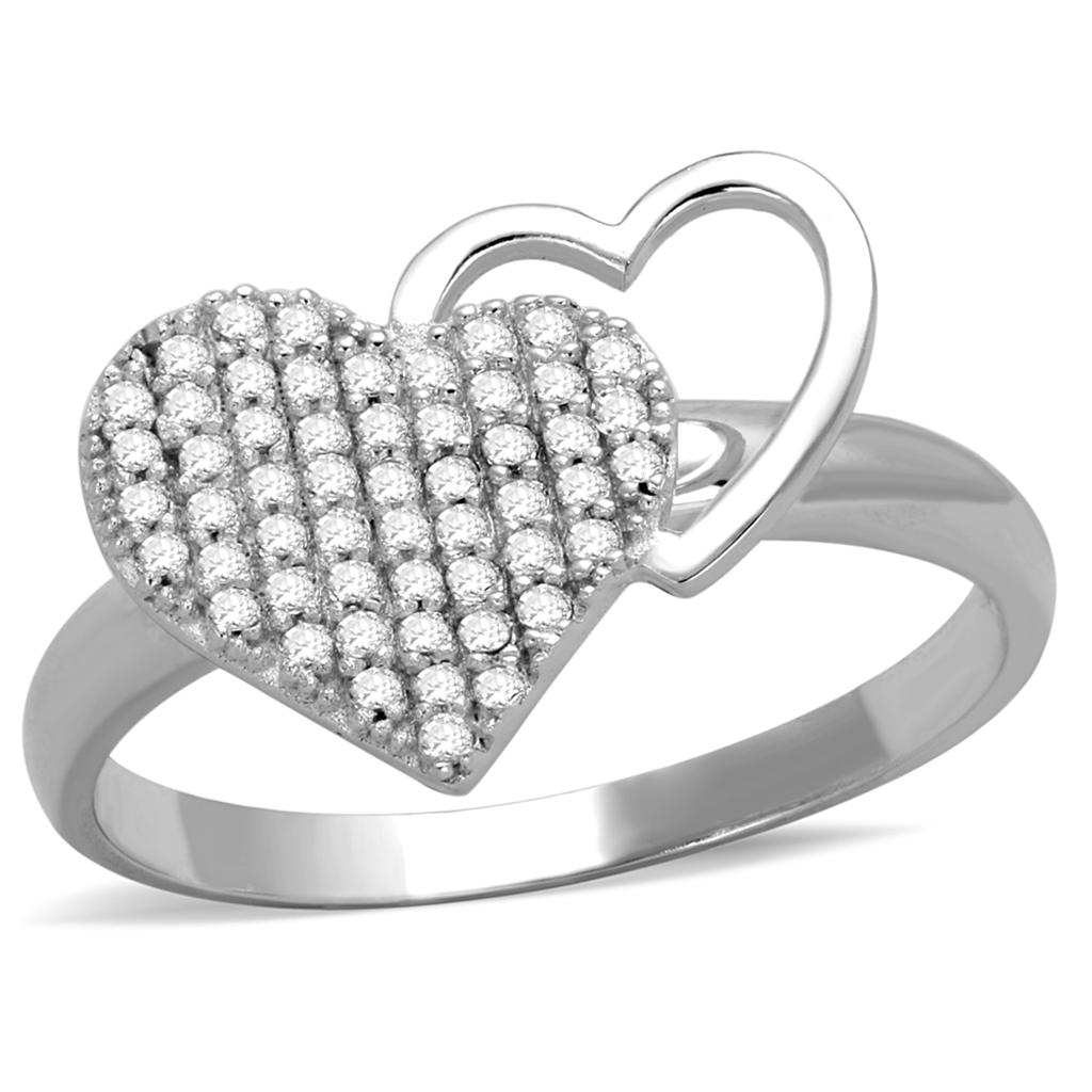 TS260 - Rhodium 925 Sterling Silver Ring with AAA Grade CZ  in Clear LuxuryLifeWay Online Store
