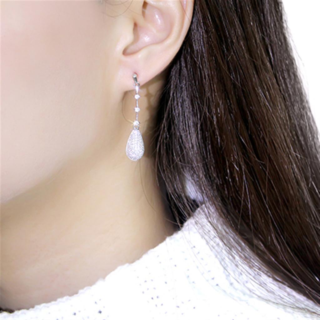 TS292 - Rhodium 925 Sterling Silver Earrings with AAA Grade CZ  in Clear LuxuryLifeWay Online Store