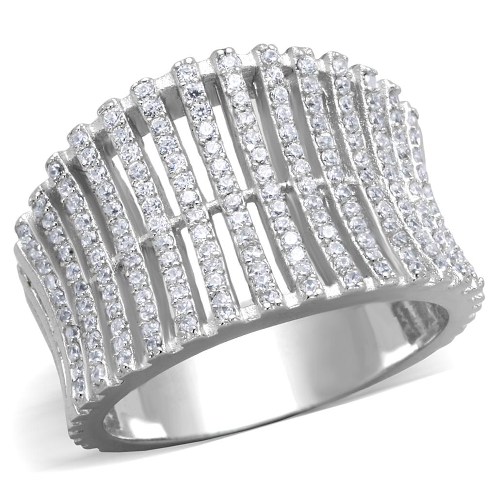TS302 - Rhodium 925 Sterling Silver Ring with AAA Grade CZ  in Clear LuxuryLifeWay Online Store