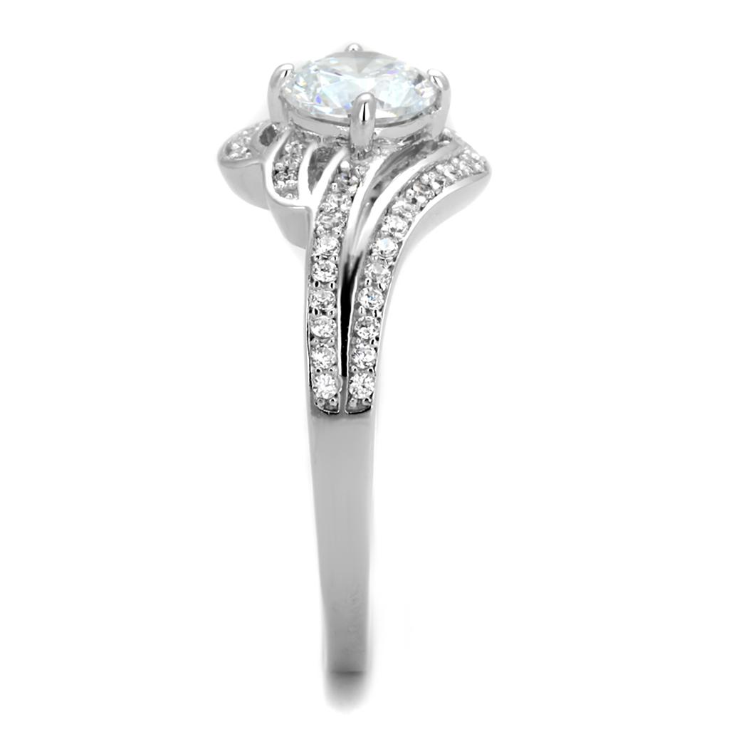 TS303 - Rhodium 925 Sterling Silver Ring with AAA Grade CZ  in Clear LuxuryLifeWay Online Store