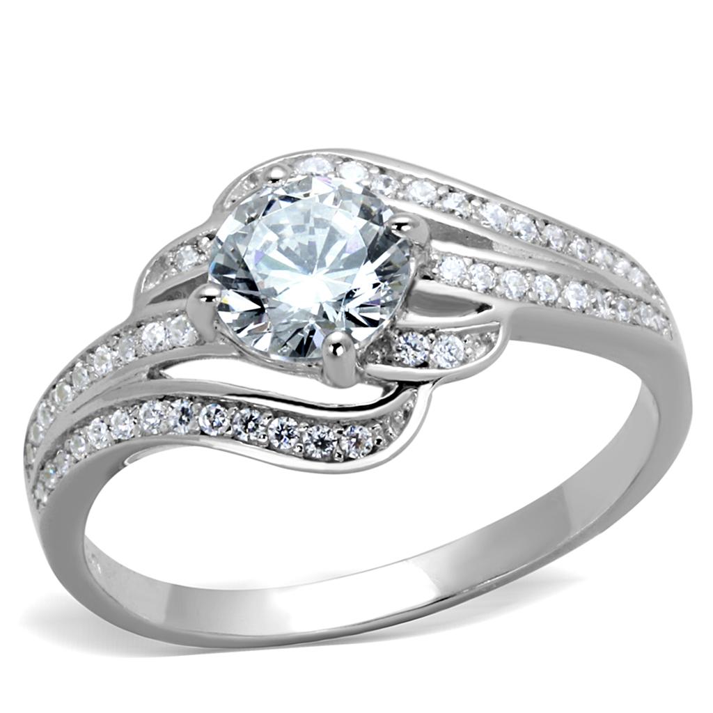 TS303 - Rhodium 925 Sterling Silver Ring with AAA Grade CZ  in Clear LuxuryLifeWay Online Store