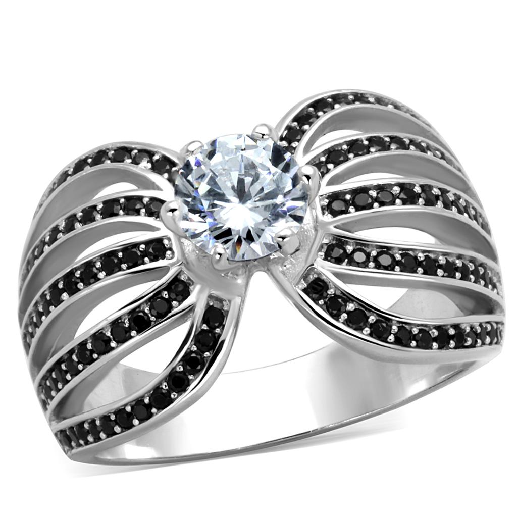 TS314 - Rhodium 925 Sterling Silver Ring with AAA Grade CZ  in Clear LuxuryLifeWay Online Store
