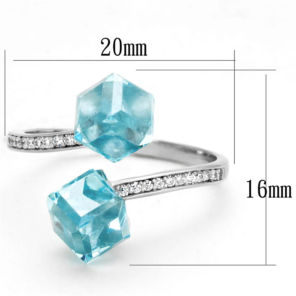 TS317 - Rhodium 925 Sterling Silver Ring with AAA Grade CZ  in Sea Blue LuxuryLifeWay Online Store