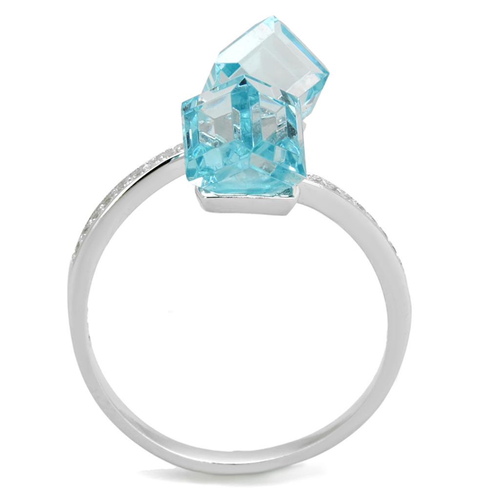 TS317 - Rhodium 925 Sterling Silver Ring with AAA Grade CZ  in Sea Blue LuxuryLifeWay Online Store