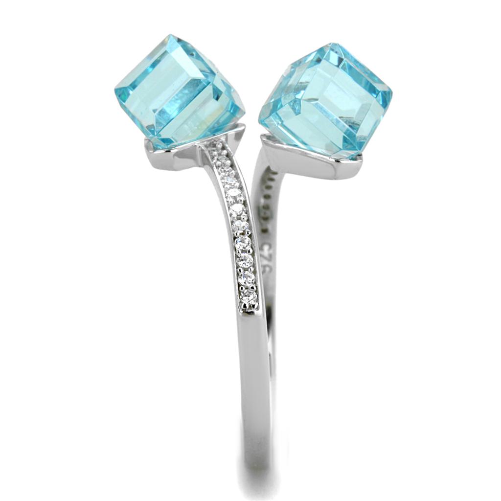 TS317 - Rhodium 925 Sterling Silver Ring with AAA Grade CZ  in Sea Blue LuxuryLifeWay Online Store