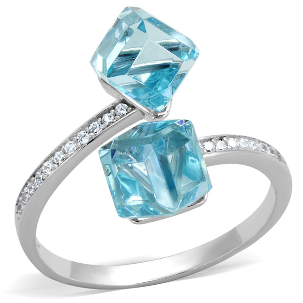 TS317 - Rhodium 925 Sterling Silver Ring with AAA Grade CZ  in Sea Blue LuxuryLifeWay Online Store