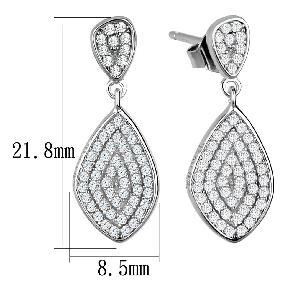 TS325 - Rhodium 925 Sterling Silver Earrings with AAA Grade CZ  in Clear LuxuryLifeWay Online Store