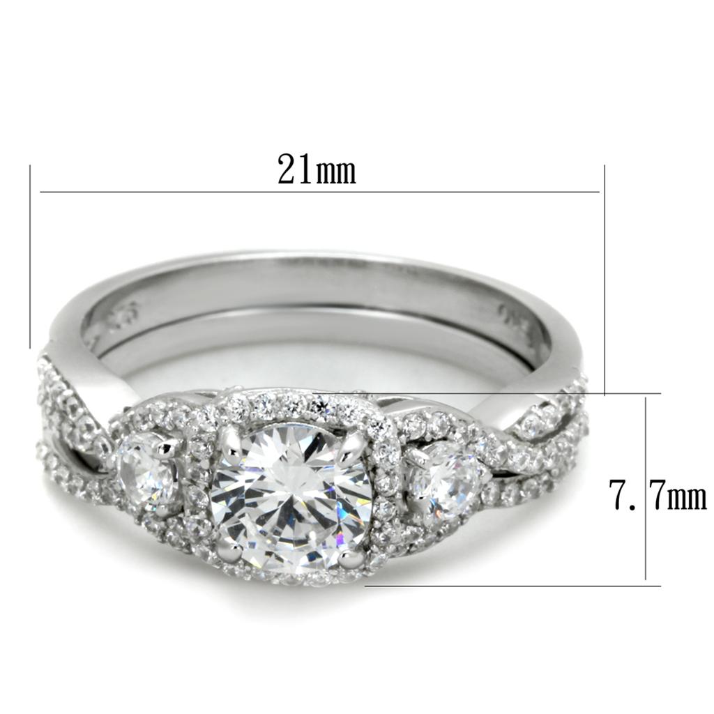 TS352 - Rhodium 925 Sterling Silver Ring with AAA Grade CZ  in Clear LuxuryLifeWay Online Store