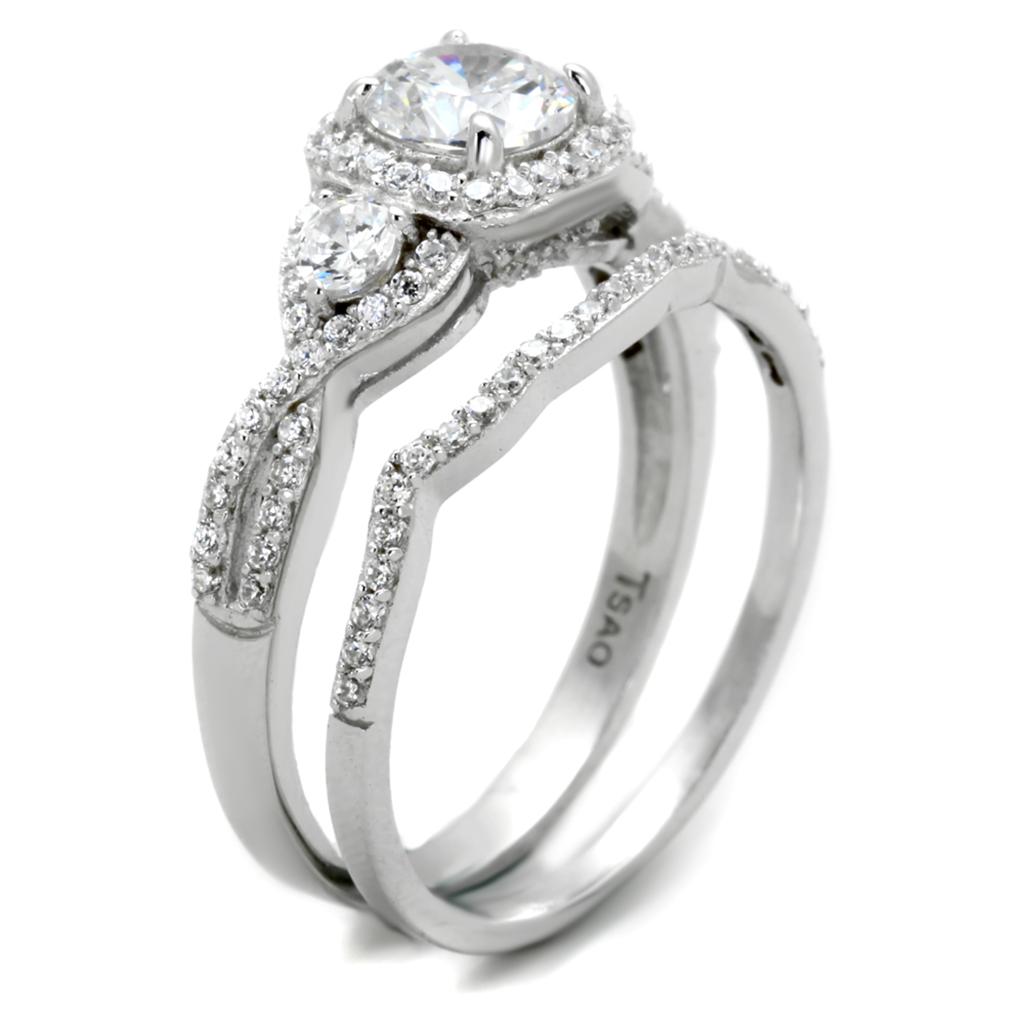 TS352 - Rhodium 925 Sterling Silver Ring with AAA Grade CZ  in Clear LuxuryLifeWay Online Store