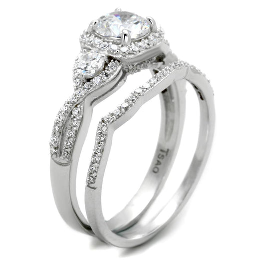 TS352 - Rhodium 925 Sterling Silver Ring with AAA Grade CZ  in Clear LuxuryLifeWay Online Store