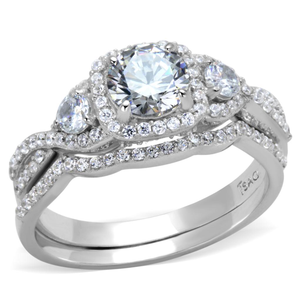 TS352 - Rhodium 925 Sterling Silver Ring with AAA Grade CZ  in Clear LuxuryLifeWay Online Store