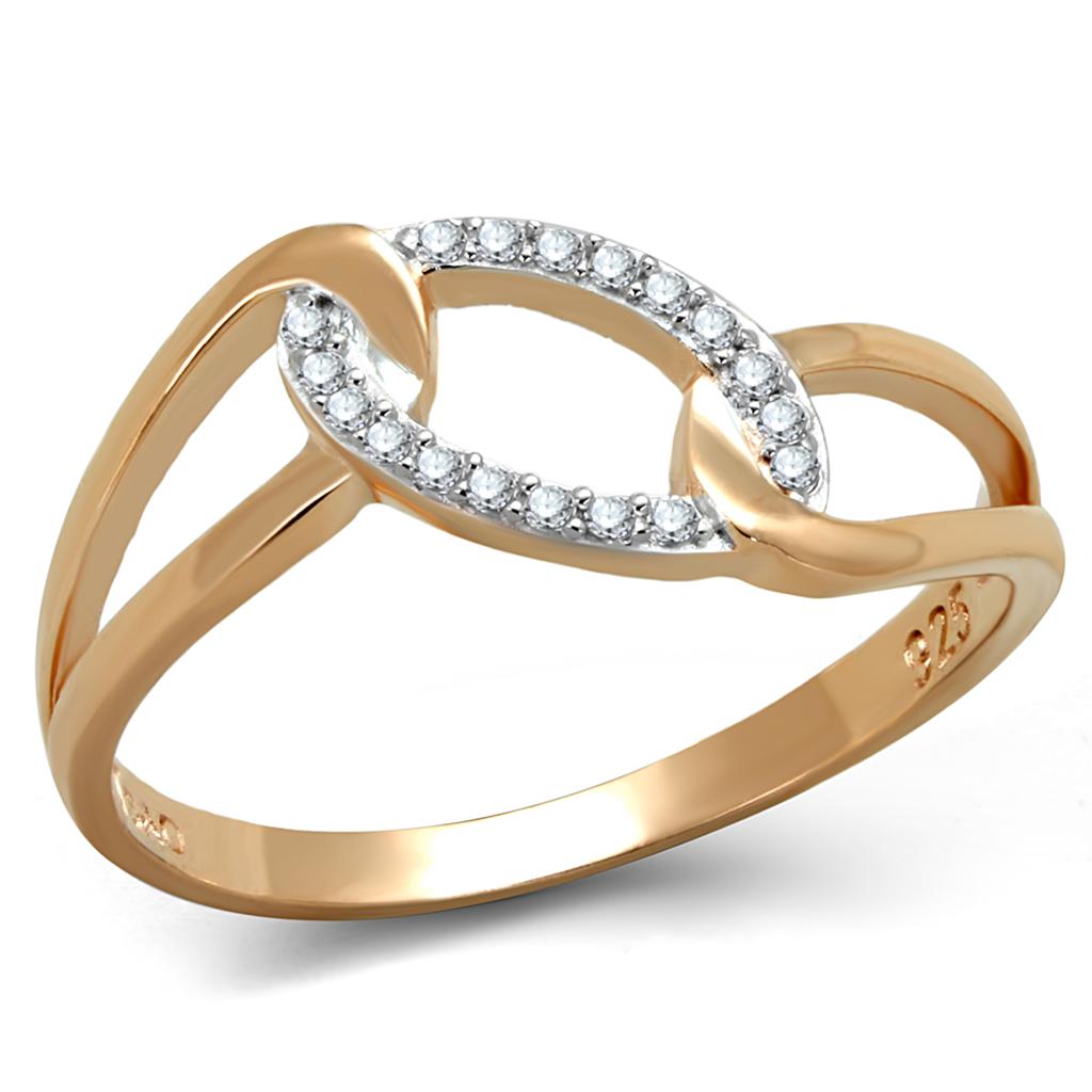 TS362 - Rose Gold + Rhodium 925 Sterling Silver Ring with AAA Grade CZ  in Clear LuxuryLifeWay Online Store