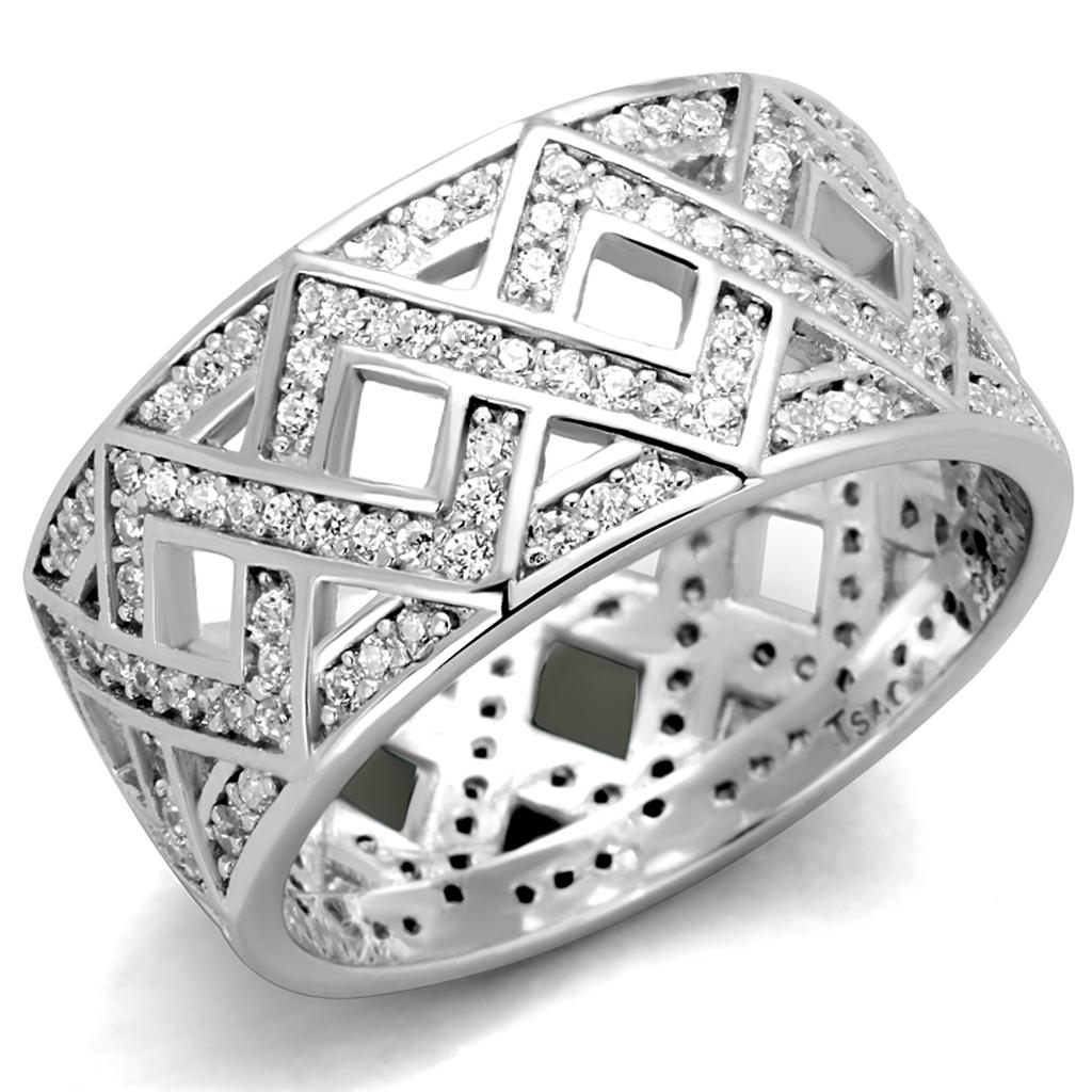 TS372 - Rhodium 925 Sterling Silver Ring with AAA Grade CZ  in Clear LuxuryLifeWay Online Store