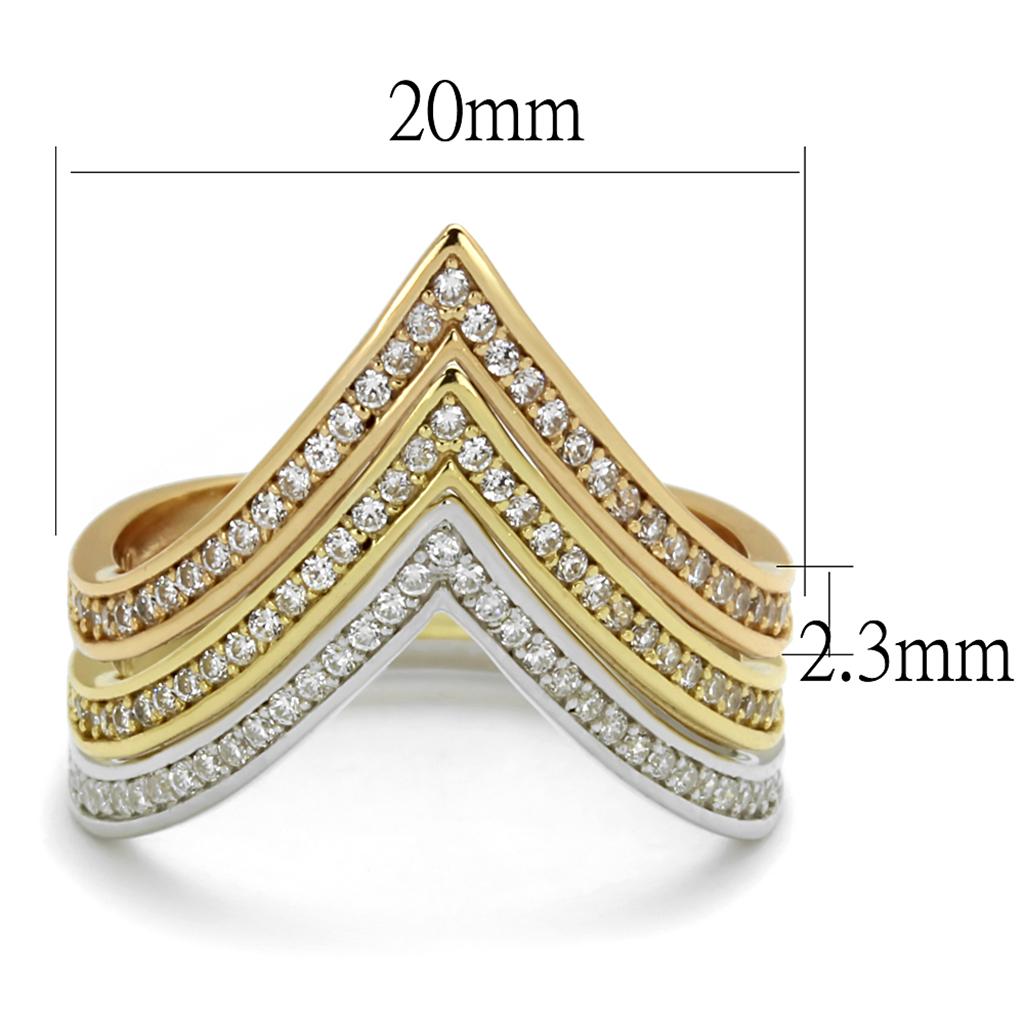 TS416 - Rhodium + Gold + Rose Gold 925 Sterling Silver Ring with AAA Grade CZ  in Clear LuxuryLifeWay Online Store