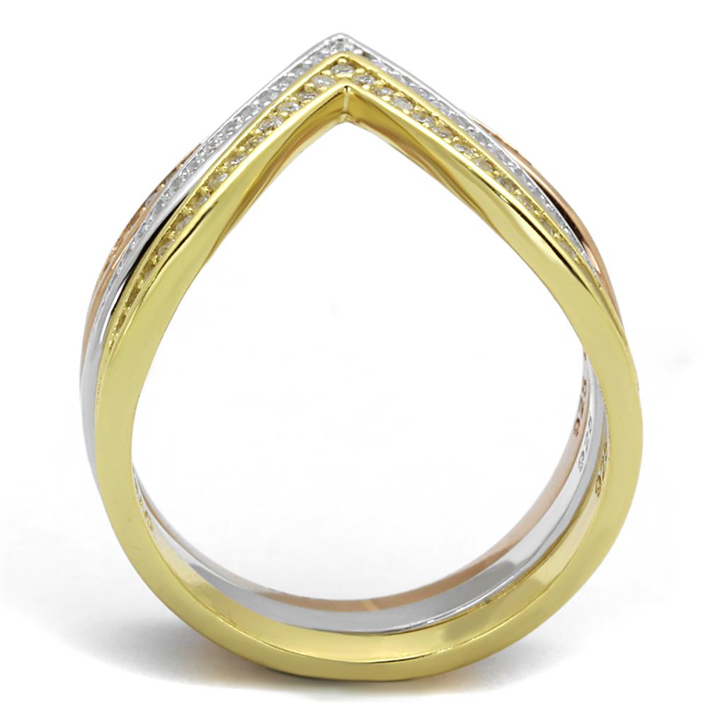 TS416 - Rhodium + Gold + Rose Gold 925 Sterling Silver Ring with AAA Grade CZ  in Clear LuxuryLifeWay Online Store