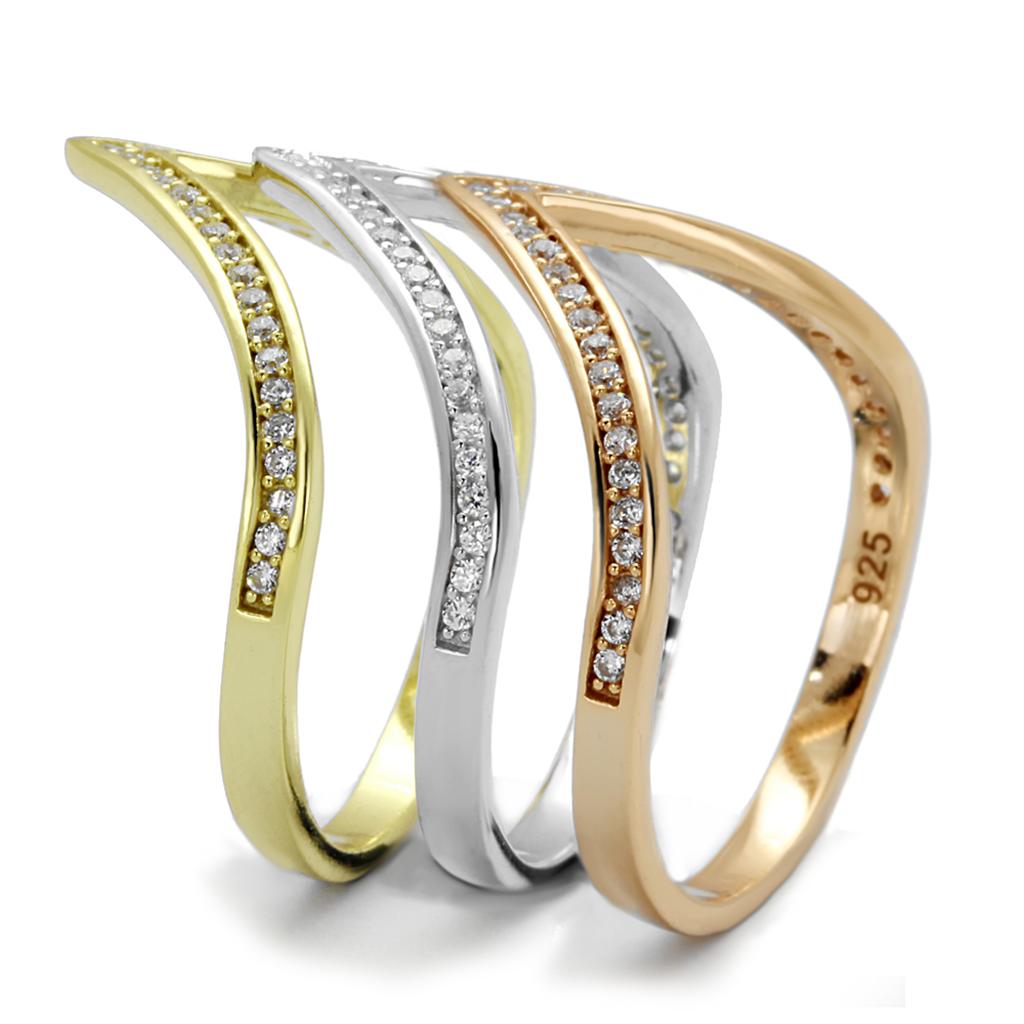 TS416 - Rhodium + Gold + Rose Gold 925 Sterling Silver Ring with AAA Grade CZ  in Clear LuxuryLifeWay Online Store