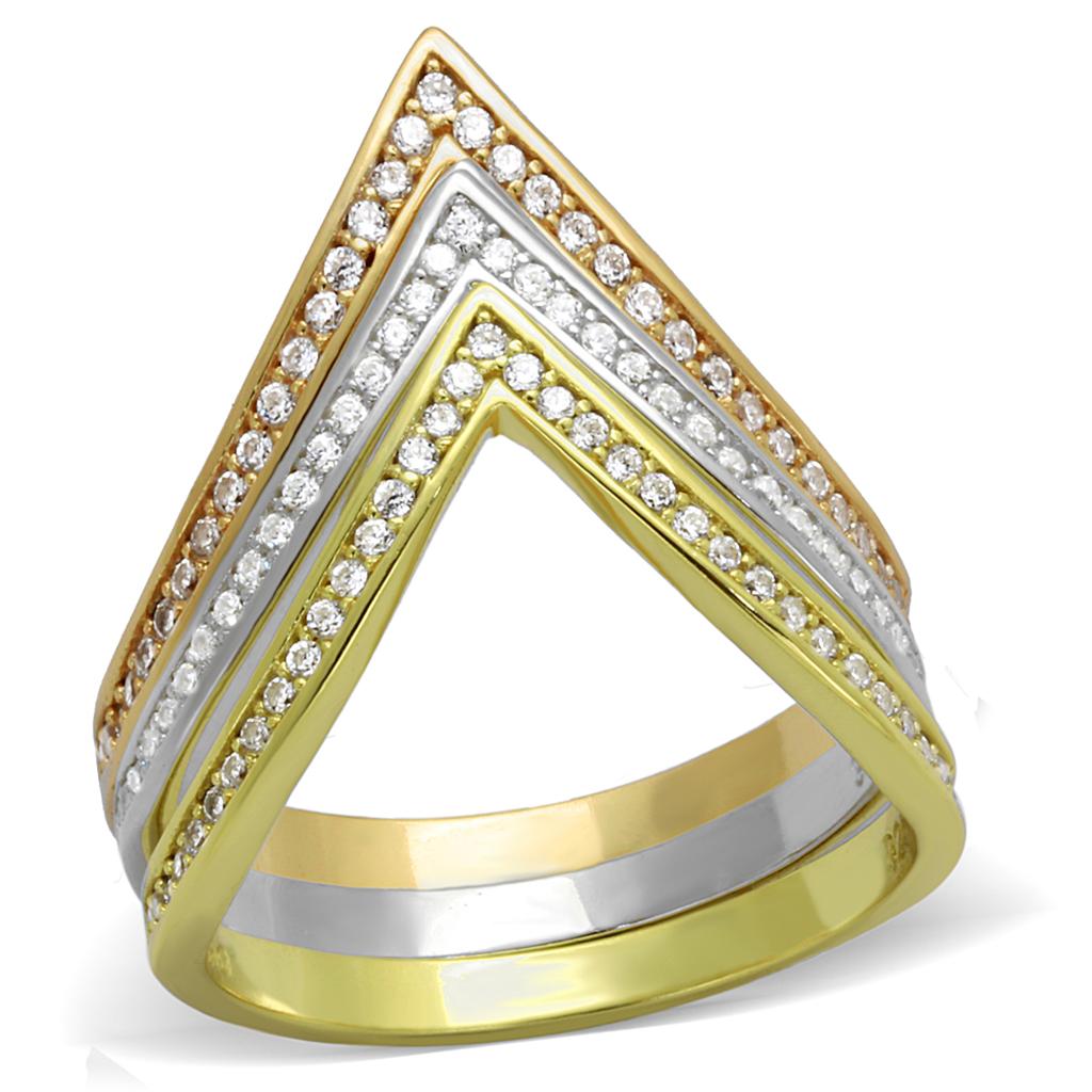 TS416 - Rhodium + Gold + Rose Gold 925 Sterling Silver Ring with AAA Grade CZ  in Clear LuxuryLifeWay Online Store