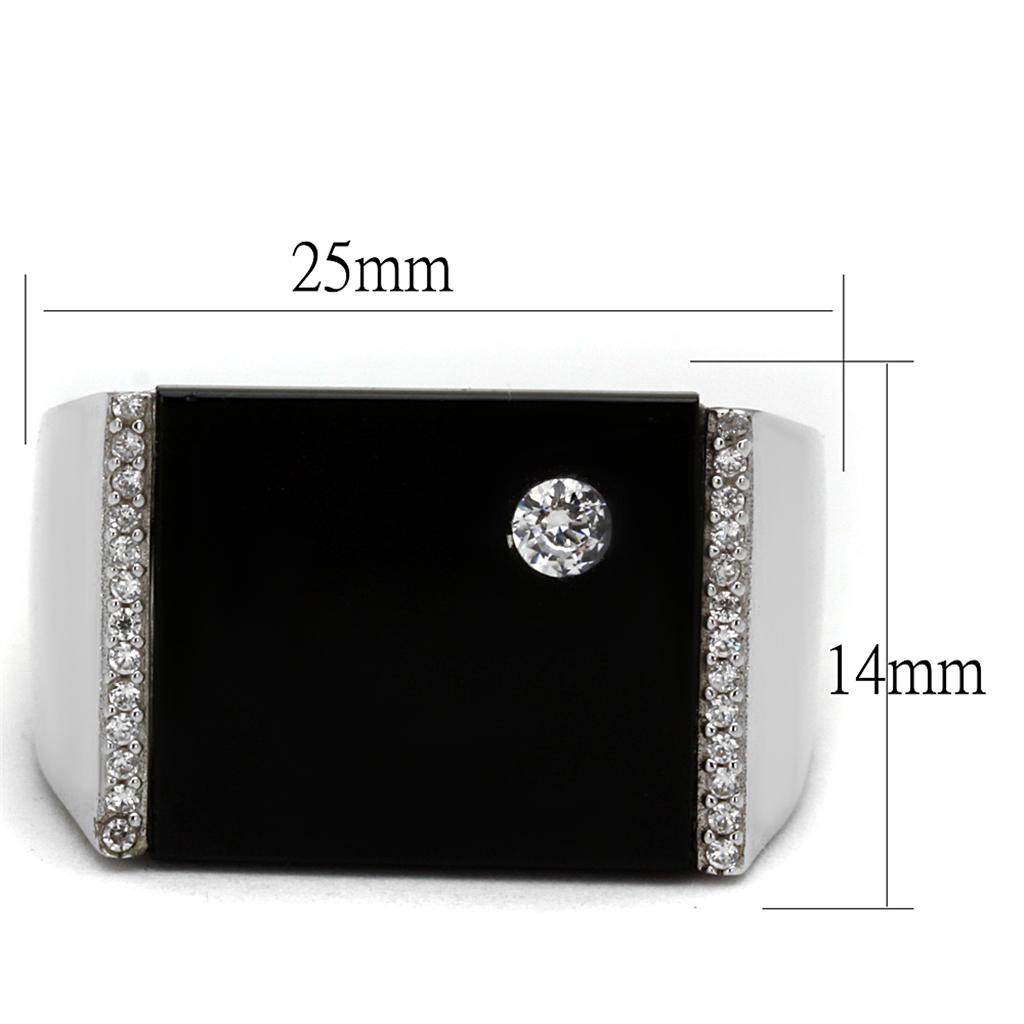 TS459 - Rhodium 925 Sterling Silver Ring with Synthetic Onyx in Jet LuxuryLifeWay Online Store