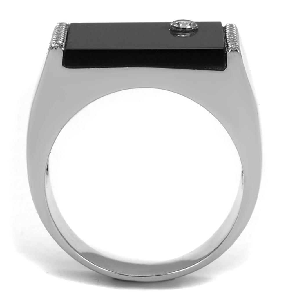 TS459 - Rhodium 925 Sterling Silver Ring with Synthetic Onyx in Jet LuxuryLifeWay Online Store