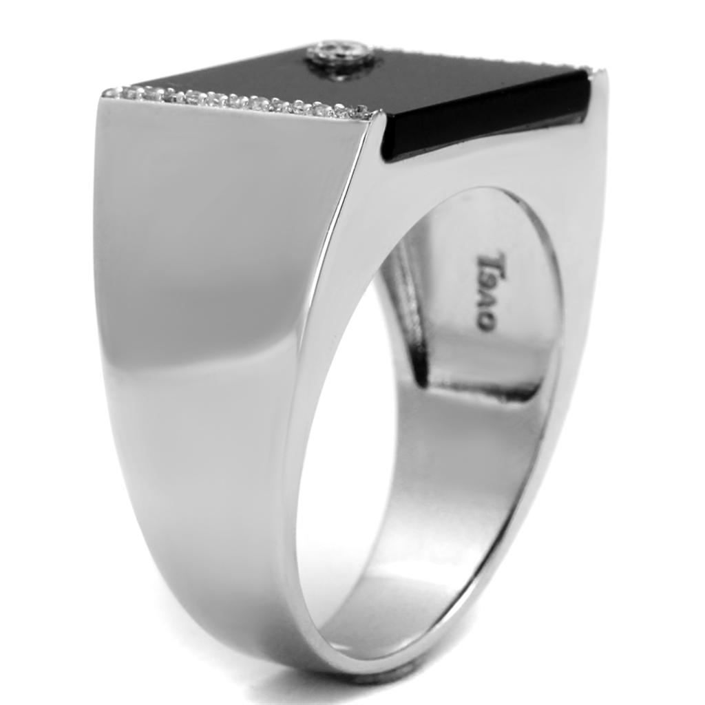TS459 - Rhodium 925 Sterling Silver Ring with Synthetic Onyx in Jet LuxuryLifeWay Online Store