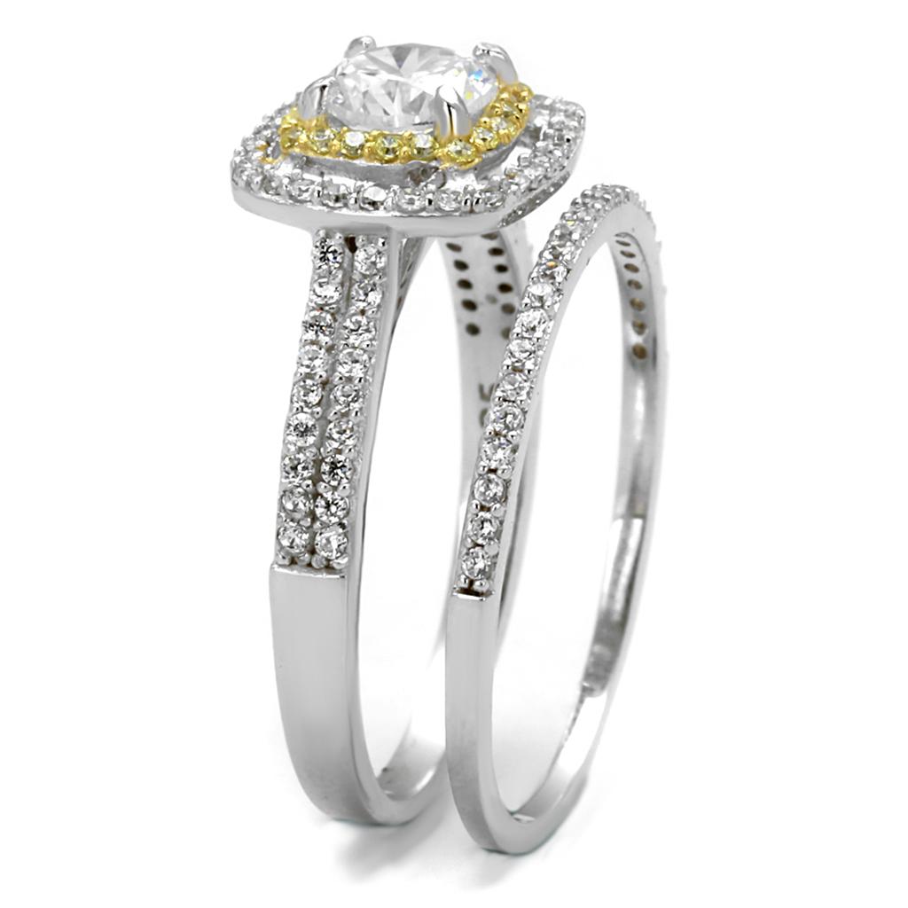 TS467 - Reverse Two-Tone 925 Sterling Silver Ring with AAA Grade CZ  in Clear LuxuryLifeWay Online Store