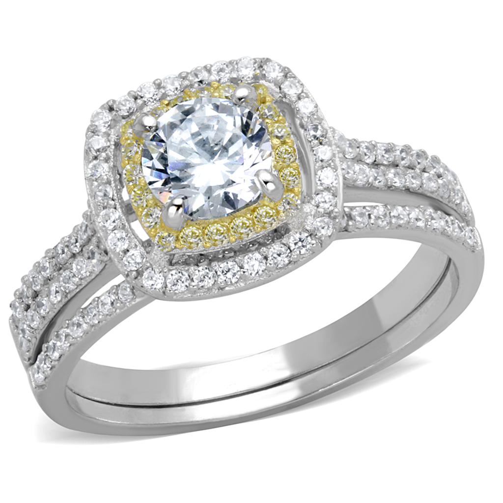 TS467 - Reverse Two-Tone 925 Sterling Silver Ring with AAA Grade CZ  in Clear LuxuryLifeWay Online Store
