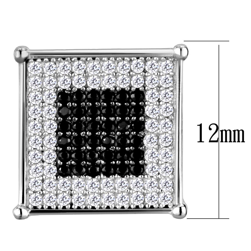 TS481 - Rhodium + Ruthenium 925 Sterling Silver Earrings with AAA Grade CZ  in Black Diamond LuxuryLifeWay Online Store