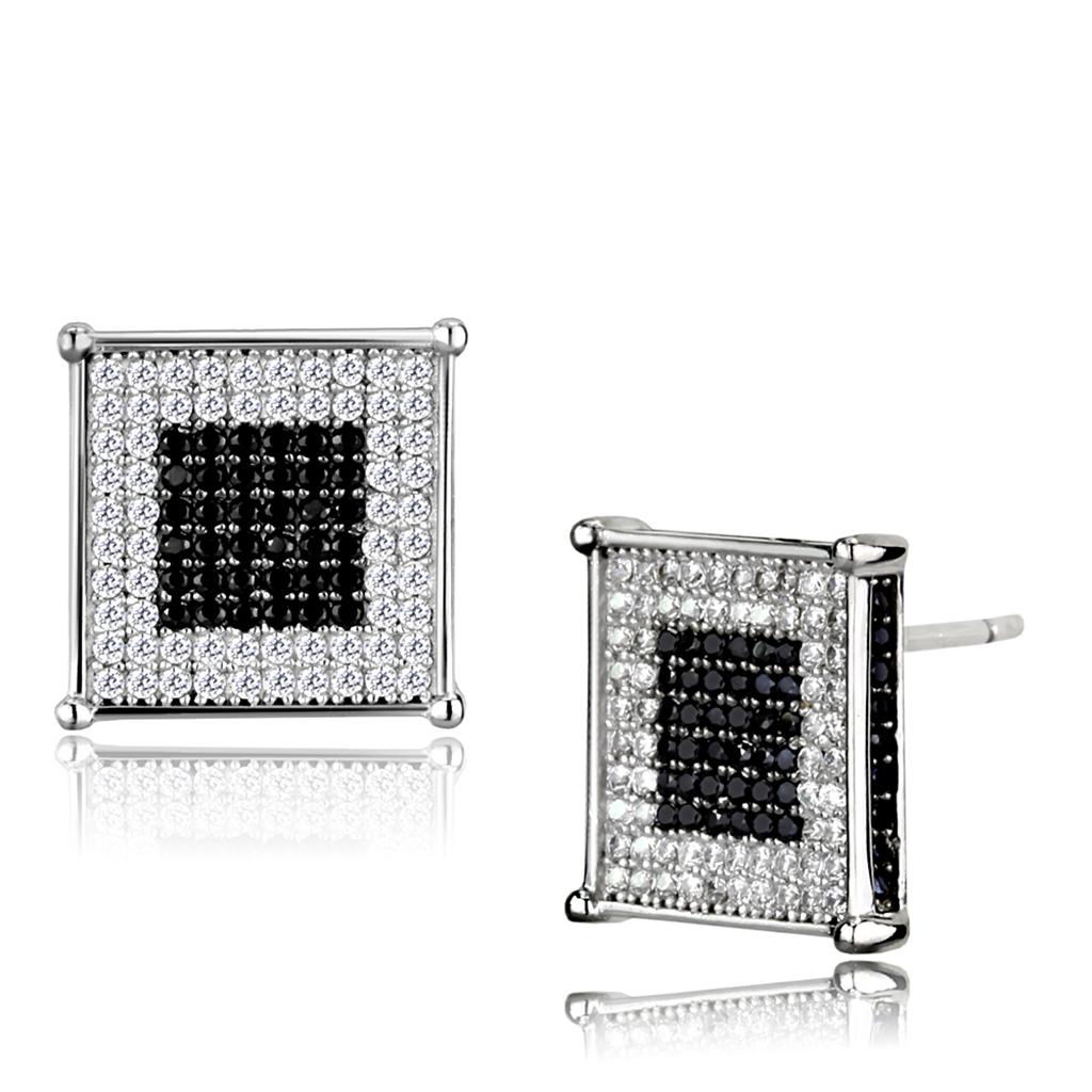 TS481 - Rhodium + Ruthenium 925 Sterling Silver Earrings with AAA Grade CZ  in Black Diamond LuxuryLifeWay Online Store