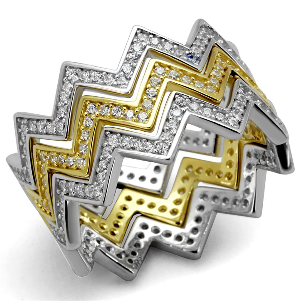TS492 - Gold+Rhodium 925 Sterling Silver Ring with AAA Grade CZ  in Clear LuxuryLifeWay Online Store