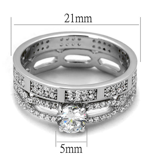 TS499 - Rhodium 925 Sterling Silver Ring with AAA Grade CZ  in Clear LuxuryLifeWay Online Store