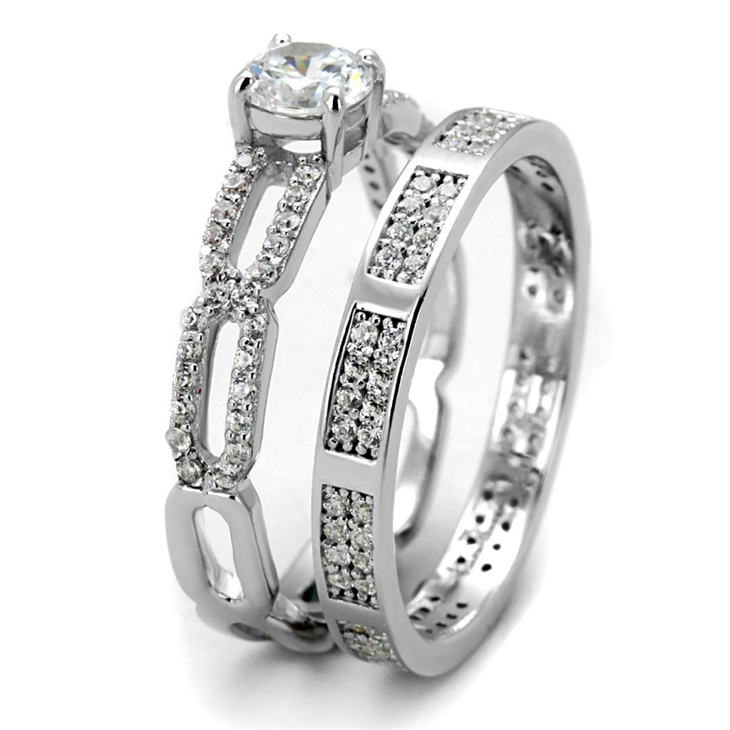 TS499 - Rhodium 925 Sterling Silver Ring with AAA Grade CZ  in Clear LuxuryLifeWay Online Store