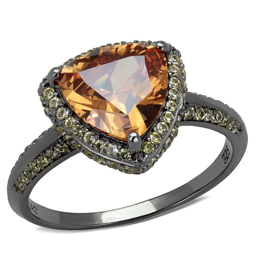 TS501 - Ruthenium 925 Sterling Silver Ring with AAA Grade CZ  in Champagne LuxuryLifeWay Online Store