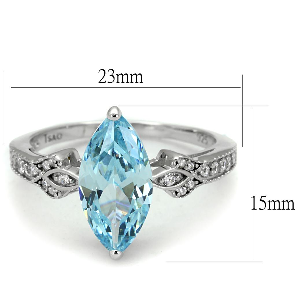 TS502 - Rhodium 925 Sterling Silver Ring with AAA Grade CZ  in Sea Blue LuxuryLifeWay Online Store