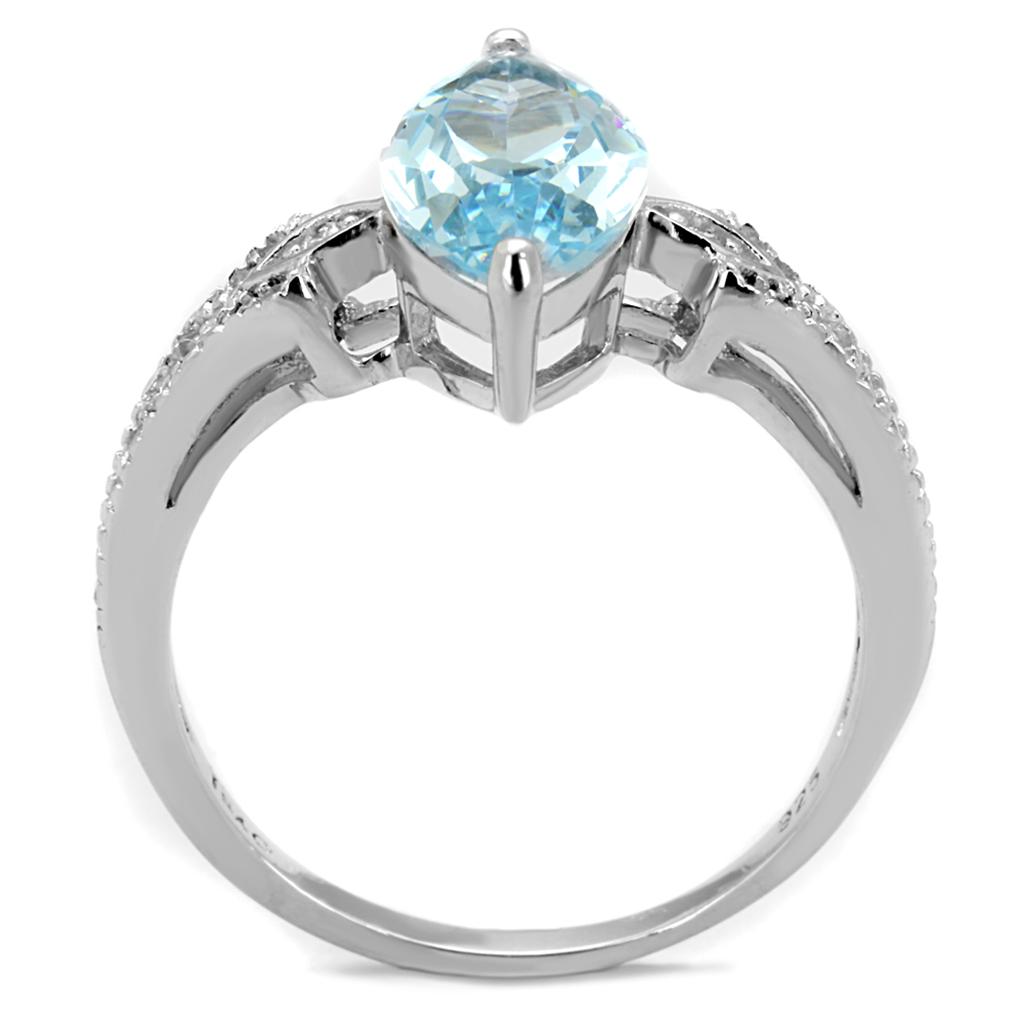 TS502 - Rhodium 925 Sterling Silver Ring with AAA Grade CZ  in Sea Blue LuxuryLifeWay Online Store