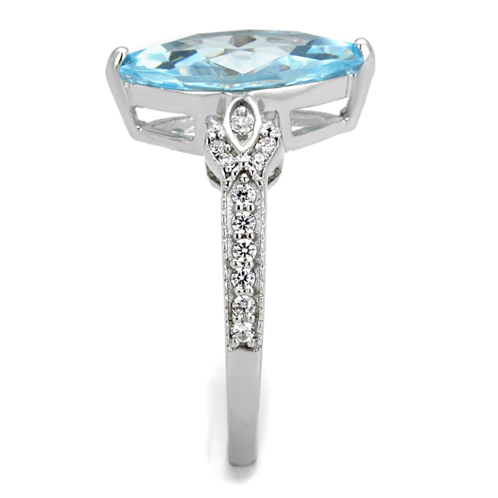 TS502 - Rhodium 925 Sterling Silver Ring with AAA Grade CZ  in Sea Blue LuxuryLifeWay Online Store