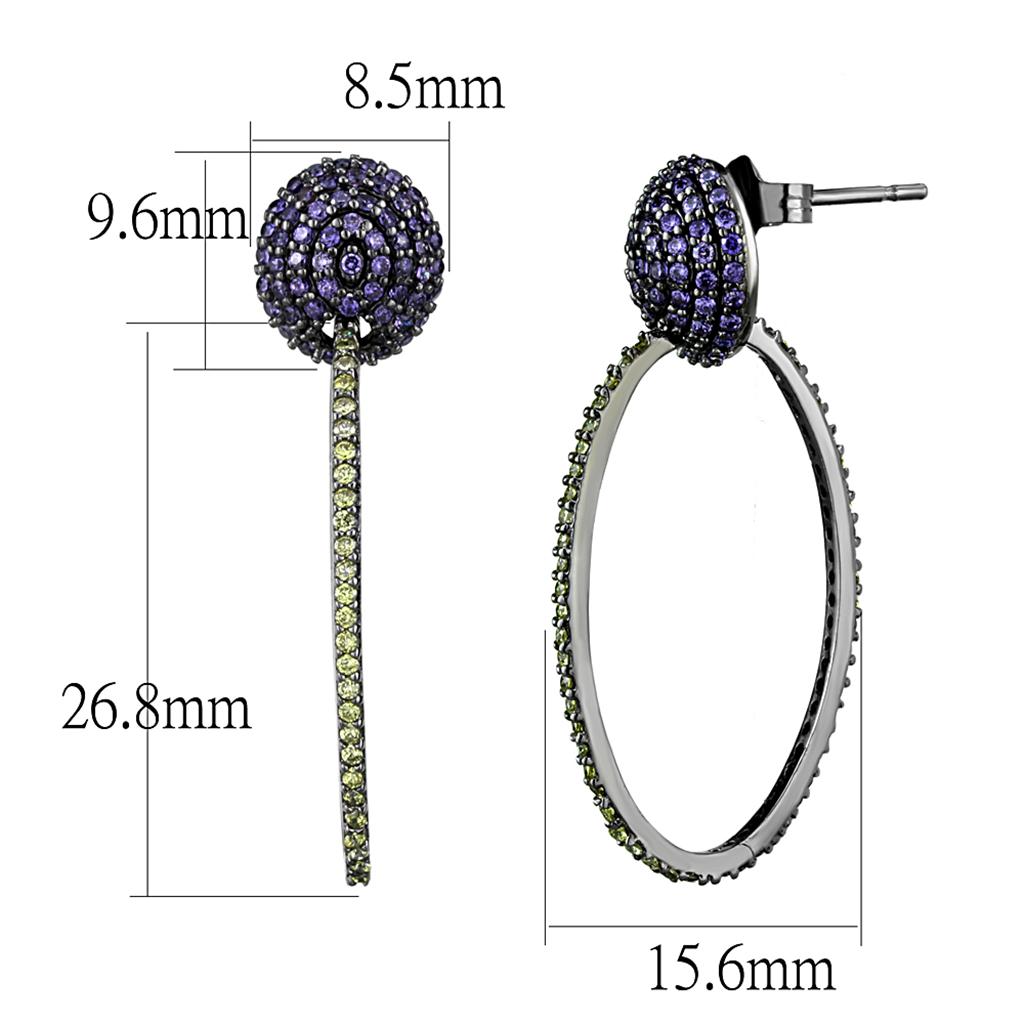 TS509 - Ruthenium 925 Sterling Silver Earrings with AAA Grade CZ  in Multi Color LuxuryLifeWay Online Store