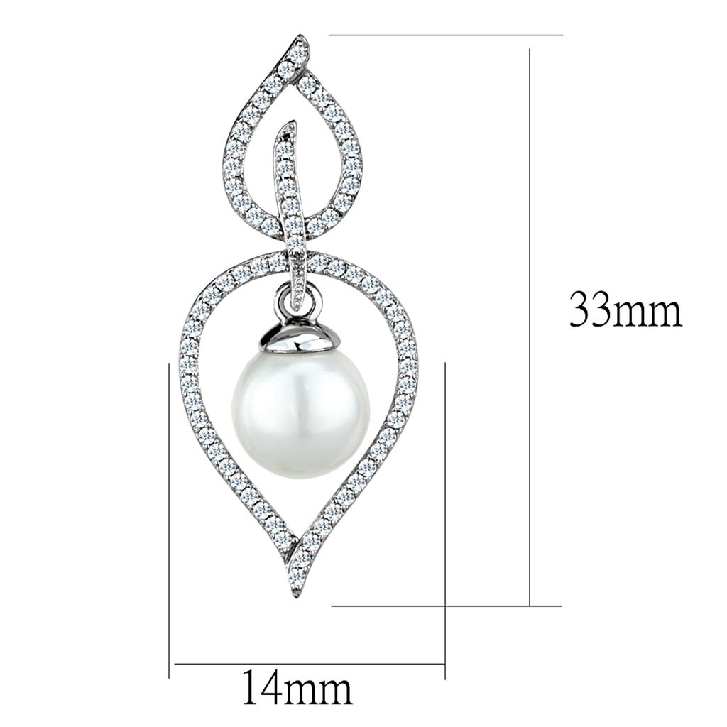 TS510 - Rhodium 925 Sterling Silver Earrings with Semi-Precious Glass Bead in White LuxuryLifeWay Online Store