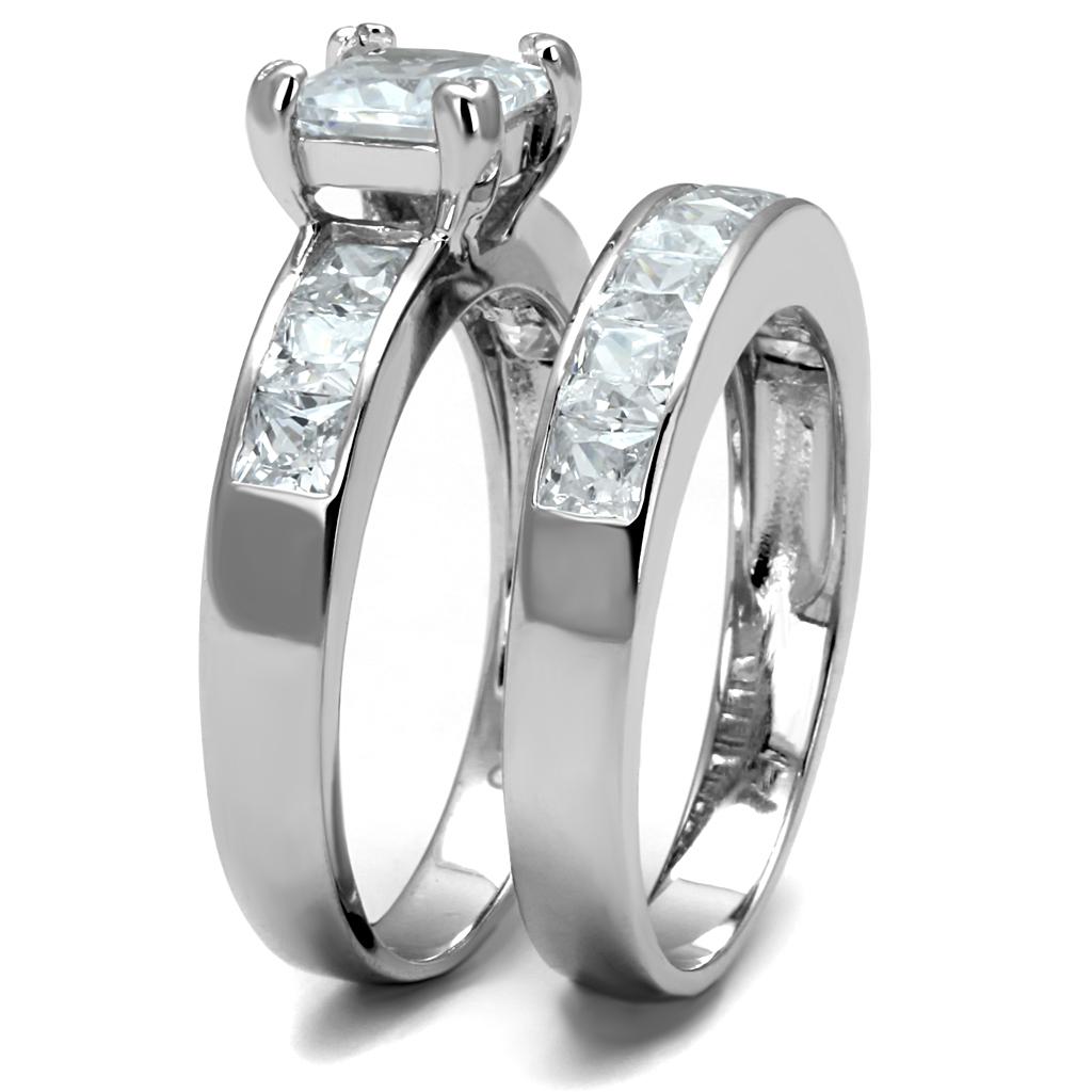 TS520 - Rhodium 925 Sterling Silver Ring with AAA Grade CZ  in Clear LuxuryLifeWay Online Store