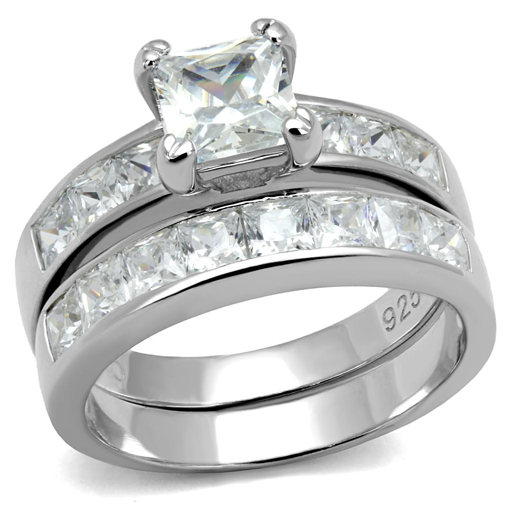 TS520 - Rhodium 925 Sterling Silver Ring with AAA Grade CZ  in Clear LuxuryLifeWay Online Store