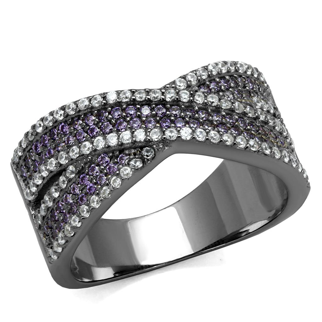 TS522 - Ruthenium 925 Sterling Silver Ring with AAA Grade CZ  in Amethyst LuxuryLifeWay Online Store