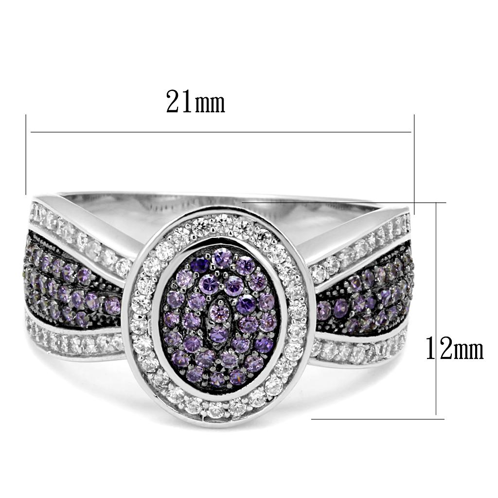 TS523 - Rhodium + Ruthenium 925 Sterling Silver Ring with AAA Grade CZ  in Amethyst LuxuryLifeWay Online Store