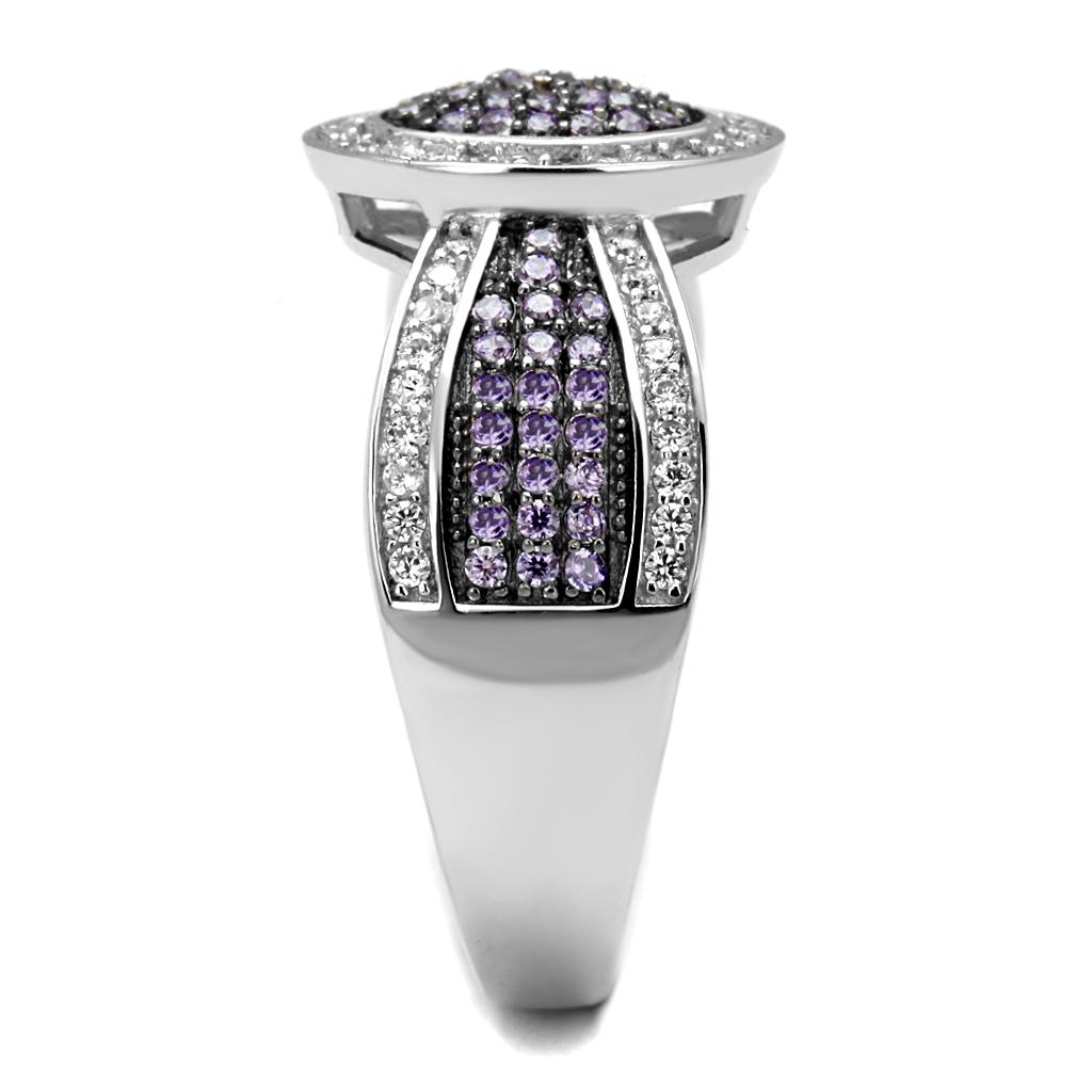 TS523 - Rhodium + Ruthenium 925 Sterling Silver Ring with AAA Grade CZ  in Amethyst LuxuryLifeWay Online Store