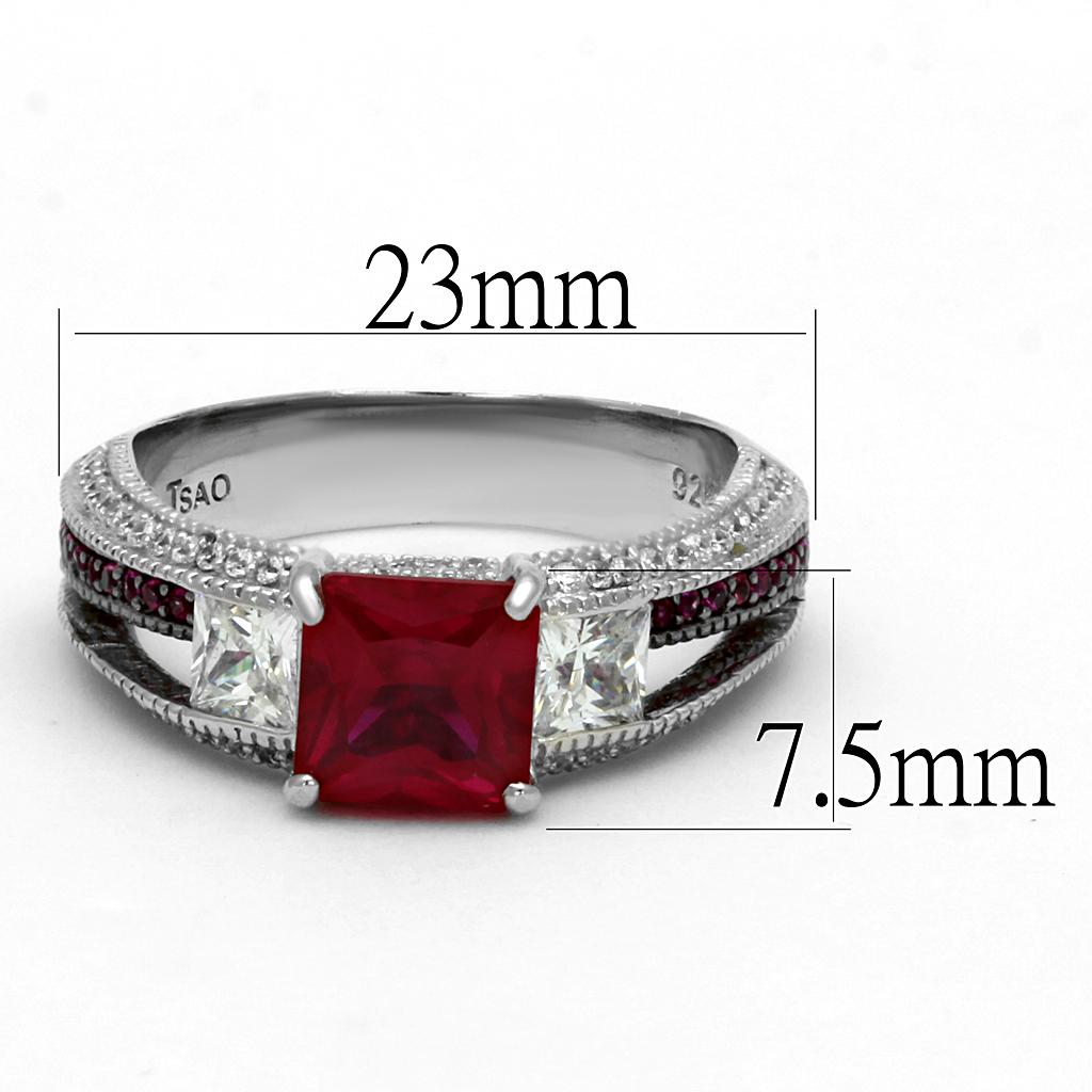 TS545 - Rhodium + Ruthenium 925 Sterling Silver Ring with AAA Grade CZ  in Ruby LuxuryLifeWay Online Store
