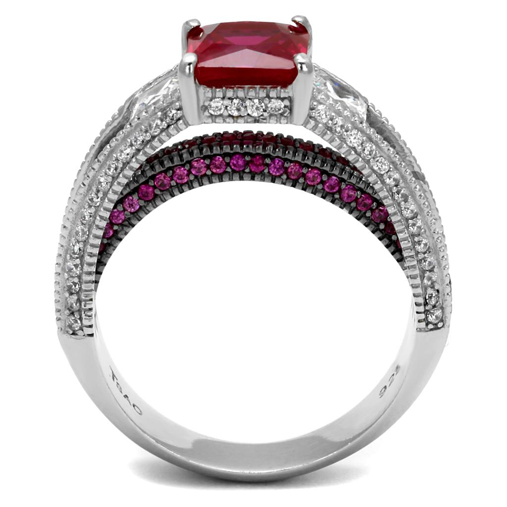 TS545 - Rhodium + Ruthenium 925 Sterling Silver Ring with AAA Grade CZ  in Ruby LuxuryLifeWay Online Store