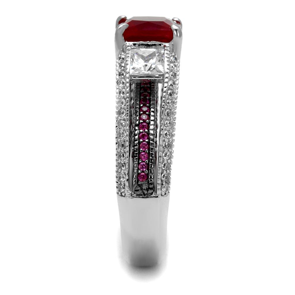 TS545 - Rhodium + Ruthenium 925 Sterling Silver Ring with AAA Grade CZ  in Ruby LuxuryLifeWay Online Store