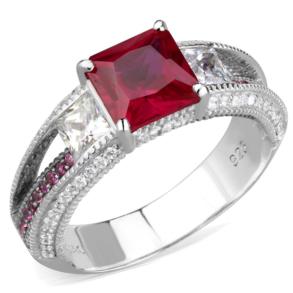 TS545 - Rhodium + Ruthenium 925 Sterling Silver Ring with AAA Grade CZ  in Ruby LuxuryLifeWay Online Store